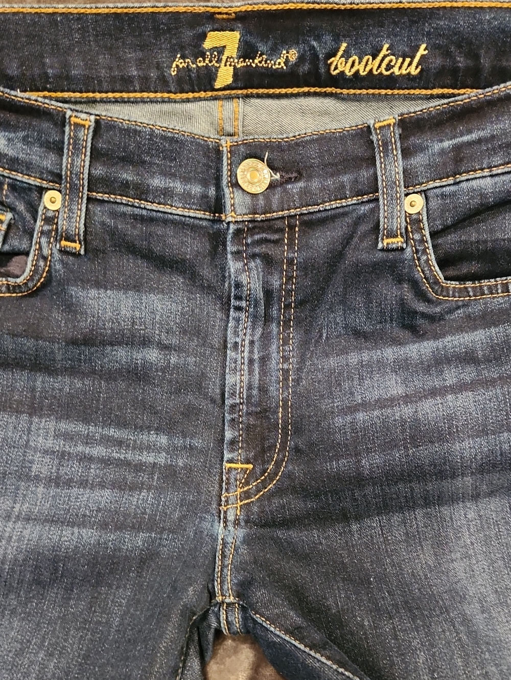 7 For All Mankind Bootcut Jeans - Dark Wash Indigo with Contrast Stitching